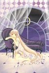  bare_shoulders chii chobits clamp couch dress long_hair moon off_shoulder solo 