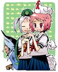  2girls akitani_inachika bird chicken hoshi_no_samidare hoshikawa_subaru_(samidare) kuma_jet lee_soleil multiple_girls pink_hair ron_yue rooster school_uniform swordfish tsukishiro_yukimachi turtle zan_amaru 