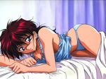  90s artist_request bed breasts camisole cleavage lingerie lying medium_breasts panties purple_eyes red_hair solo underwear yukimura_keiko yuu_yuu_hakusho 