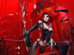  bloodrayne bloodrayne_(videogame) bow breasts cleavage collar elbow_gloves gloves jewelry large_breasts leather lingerie necklace non-web_source red_hair ribbon solo underwear 