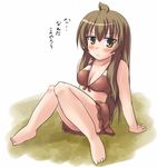  ahoge barefoot bikini blush brown_eyes brown_hair jun_(aoerm) long_hair minami-ke minami_chiaki solo swimsuit 