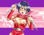  black_hair blush breasts gensou_suikoden gensou_suikoden_i gensou_suikoden_ii kasumi_(suikoden) kitamura_(bamboo) kunai medium_breasts ninja purple_eyes short_hair tearing_clothes torn_clothes weapon 