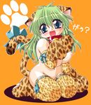  animal_ears breasts cat_ears collar copyright_request futaba_morishita gloves green_hair huge_breasts nipples solo tail thighhighs 