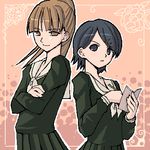  artist_request brown_hair hair_ornament hairpin lowres maria-sama_ga_miteru multiple_girls notebook oekaki pen ponytail school_uniform tsukiyama_minako yamaguchi_mami 