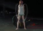  1girl animated animated_gif asphyxiation bando barefoot beach blood elfen_lied horns long_legs looking_at_another lowres lucy_(elfen_lied) night pink_hair short_shorts shorts sleeveless standing strangling struggling vectors 