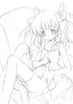  copyright_request greyscale lying monochrome morinaga_korune panties sitting sketch solo thighhighs twintails underwear 