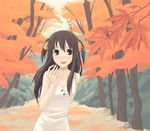  autumn bow brown_hair copyright_request hair_bow itsutsu leaf long_hair nature outdoors ribbon sleeveless solo tree 