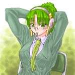  dd_(ijigendd) formal glasses green_eyes green_hair homeko lowres mouth_hold os-tan ponytail solo suit xp_home-tan 