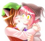  animal_ears blush cat_ears chen des hat hug licking multiple_girls mystia_lorelei sweat tongue touhou yuri 