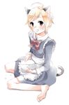  ahoge animal_ears barefoot blonde_hair bow cat_ears cat_tail copyright_request lowres maid mignon ribbon solo tail 