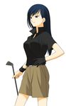  artist_request belt black_gloves blue_eyes blue_hair buckle collared_shirt gloves golf golf_club long_hair maria-sama_ga_miteru ogasawara_sachiko shirt short_sleeves shorts simple_background solo white_background 