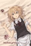  bed blonde_hair bow braid hair_bow itsutsu kirisame_marisa long_hair lying ribbon signature solo touhou 