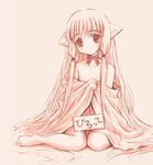  chii chobits flat_chest goto_p long_hair monochrome naked_sheet pink solo 