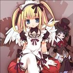  1girl blonde_hair blue_eyes emil_chronicle_online gloves gothic_lolita hair_ribbon hat lolita_fashion lowres maid ribbon thighhighs twintails wings 