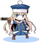  blonde_hair blue_eyes chibi coat gun gunner hat lowres minami_juujisei sekaiju_no_meikyuu solo weapon 