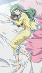  absurdres artist_request barefoot bed doll green_hair hayate_no_gotoku! highres kijima_saki long_hair pajamas scan sleeping solo 