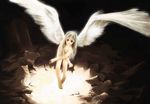  angel angel_wings barefoot brown glowing jpeg_artifacts long_hair nude original solo toshi_hiroshi wings 