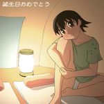  artist_request azumanga_daiou camping hands_clasped lamp lowres no_pants own_hands_together panties sitting smile solo takino_tomo tent underwear 