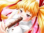  blonde_hair chocolate eguchi_miki fellalympic! food game_cg ice_cream popsicle sexually_suggestive skyhouse solo twintails 