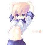  breasts midriff mouth_hold original school_uniform shirt_lift small_breasts solo tsubasa_(abchipika) underboob 