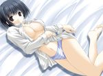  artist_request asou_asuna bed breasts large_breasts lying panties shirt solo striped striped_panties tenshi_no_inai_12-gatsu underwear 