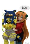  2019 3d_(artwork) alpha_channel animal_crossing ankha_(animal_crossing) anthro armband assisted_exposure big_breasts blue_hair breasts butt clothed clothing collar dialogue digital_media_(artwork) domestic_cat duo egyptian elf erect_nipples exposed_breasts felicia_(tahlian) felid feline felis female female/female freckles fur green_eyes grin hair hi_res huge_breasts humanoid humanoid_on_anthro jewelry long_hair mammal motion_lines nintendo nipples open_mouth orange_hair pointy_ears portrait ringtail shocked short_stack simple_background smile speech_bubble sweater tahliansfm text thick_thighs three-quarter_portrait topless transparent_background video_games wide_eyed wide_hips 