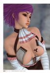  3d artist_request breasts brown_eyes hinomoto_fujiko large_breasts noble_rose purple_hair rumble_roses solo tattoo 