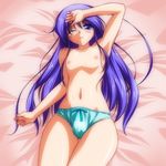  bed happiness! kikuchi_tsutomu long_hair lying male_focus otoko_no_ko panties purple_eyes purple_hair solo underwear watarase_jun 