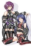  blue_hair copyright_request elbow_gloves gloves leather multiple_girls purple_hair thighhighs yitsuse_masami 