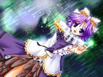  :d artist_request blue_eyes bow dress frills hair_bow latooni_subota open_mouth purple_hair short_hair skirt smile solo super_robot_wars super_robot_wars_original_generation 