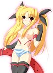  blonde_hair fate_testarossa johnny_(from_scratch) long_hair lyrical_nanoha mahou_shoujo_lyrical_nanoha mahou_shoujo_lyrical_nanoha_a's no_bra panties red_eyes ribbon solo striped striped_panties thighhighs twintails underwear 