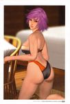  3d artist_request ass bikini brown_eyes hinomoto_fujiko indoors kneeling looking_back noble_rose purple_hair rumble_roses swimsuit 