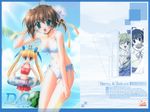  asakura_nemu bikini blonde_hair blue_eyes blush brown_hair cloud da_capo da_capo_i day green_eyes long_hair multiple_girls nanao_naru ocean short_hair swimsuit twintails wallpaper yoshino_sakura 