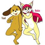  canid canine canis domestic_cat domestic_dog duo eyelashes felid feline felis female male mammal nishi nude robin_(nishi) toad_(nishi) 