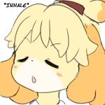  absurd_res animal_crossing blonde_hair blush blush_stickers canid canine canis compression_artifacts domestic_dog eyes_closed female fur hair hi_res invalid_tag isabelle_(animal_crossing) mammal nintendo open_mouth shih_tzu short_hair simple_background sketch solo tanuk_kun video_games white_background yellow_fur 