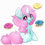  animated doughnut equine fan_character feardakez food horn looking_at_viewer looking_back mammal my_little_pony nom oc:scoops simple_background solo unicorn 