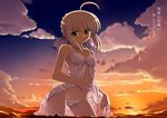  ahoge artoria_pendragon_(all) babydoll breasts fate/stay_night fate_(series) lingerie lowleg lowleg_panties namonashi panties saber small_breasts solo sunset twilight underwear underwear_only wading water wet wet_clothes zanshomimai 
