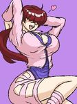  artist_request breasts brown_hair hair_over_eyes heart huge_breasts lowres oekaki shermie snk solo the_king_of_fighters 