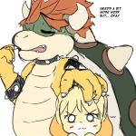  :3 absurd_res animal_crossing blonde_hair blush blush_stickers bowser canid canine canis compression_artifacts dialogue domestic_dog english_text eyes_closed fur hair hand_on_head hi_res horn isabelle_(animal_crossing) koopa looking_at_viewer mammal mario_bros nintendo open_mouth red_hair scalie shih_tzu short_hair simple_background size_difference sketch sweat tanuk_kun text video_games white_background white_eyes yellow_fur 