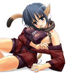  animal_ears bike_shorts blue_eyes blue_hair blush breasts cat_ears chain collar covered_nipples detached_sleeves head_tilt karura_(utawareru_mono) large_breasts lion_ears metal_collar q-gaku sideboob sitting solo tail utawareru_mono 