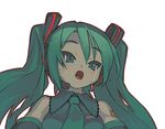  :o bad_id bad_pixiv_id blush brown_outline detached_sleeves green_eyes green_hair hatsune_miku itsukia long_hair necktie open_mouth outline portrait simple_background solo tears twintails vocaloid white_background 