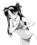  adjusting_bra adjusting_clothes blush bra breast_hold breasts fate/stay_night fate_(series) greyscale lingerie lowres monochrome non-web_source panties solo toosaka_rin underwear underwear_only 