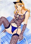  1girl highres leopard_print mizugi polorinken scan solo swimsuit 