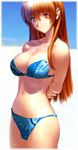  arms_behind_head bikini breasts dead_or_alive ebina_souichi kasumi_(doa) large_breasts looking_at_viewer medium_breasts orange_eyes red_hair solo standing swimsuit third-party_edit wet 
