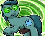  ambiguous_fluids animal_genitalia animal_penis balls brown_penis cutie_mark earth_pony equine equine_penis fan_character feral glowing glowing_eyes green_background green_eyes hooves horse mammal my_little_pony penis poison_trail pokehidden pony quadruped simple_background smile solo 