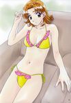  1girl bikini frilled_bikini frills highres mizugi polorinken scan sitting solo swimsuit 