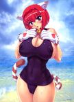  absurdres animal_ears bb bell breasts cat_ears gloves highres large_breasts mizugi pink_hair swimsuit 