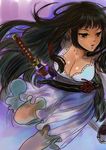  bad_id bad_pixiv_id black_eyes black_hair breasts cleavage copyright_request dress katana kito_(coyo) large_breasts long_hair solo sword weapon 