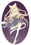 animal_ears blonde_hair breasts claymore claymore_(sword) elbow_gloves galatea_(claymore) garter_belt gloves huge_breasts long_hair pocopoco solo sword tail thighhighs torn_clothes torn_legwear weapon 
