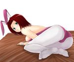  animal_ears ass blue_eyes breasts bunny_ears bunnysuit code_geass fake_animal_ears feet kallen_stadtfeld large_breasts leotard pantyhose pink_leotard red_hair shima-shuu solo 